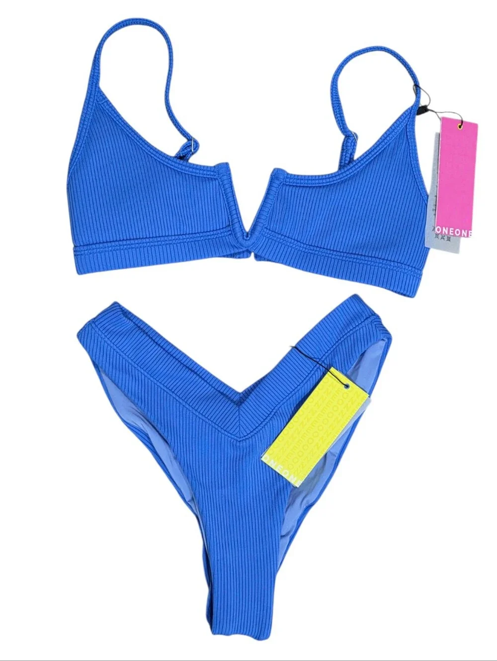 OneOne Swimwear Bikini Jenna V-Wire Top And Jesse V-Shape Bottom NWT Royal Blue